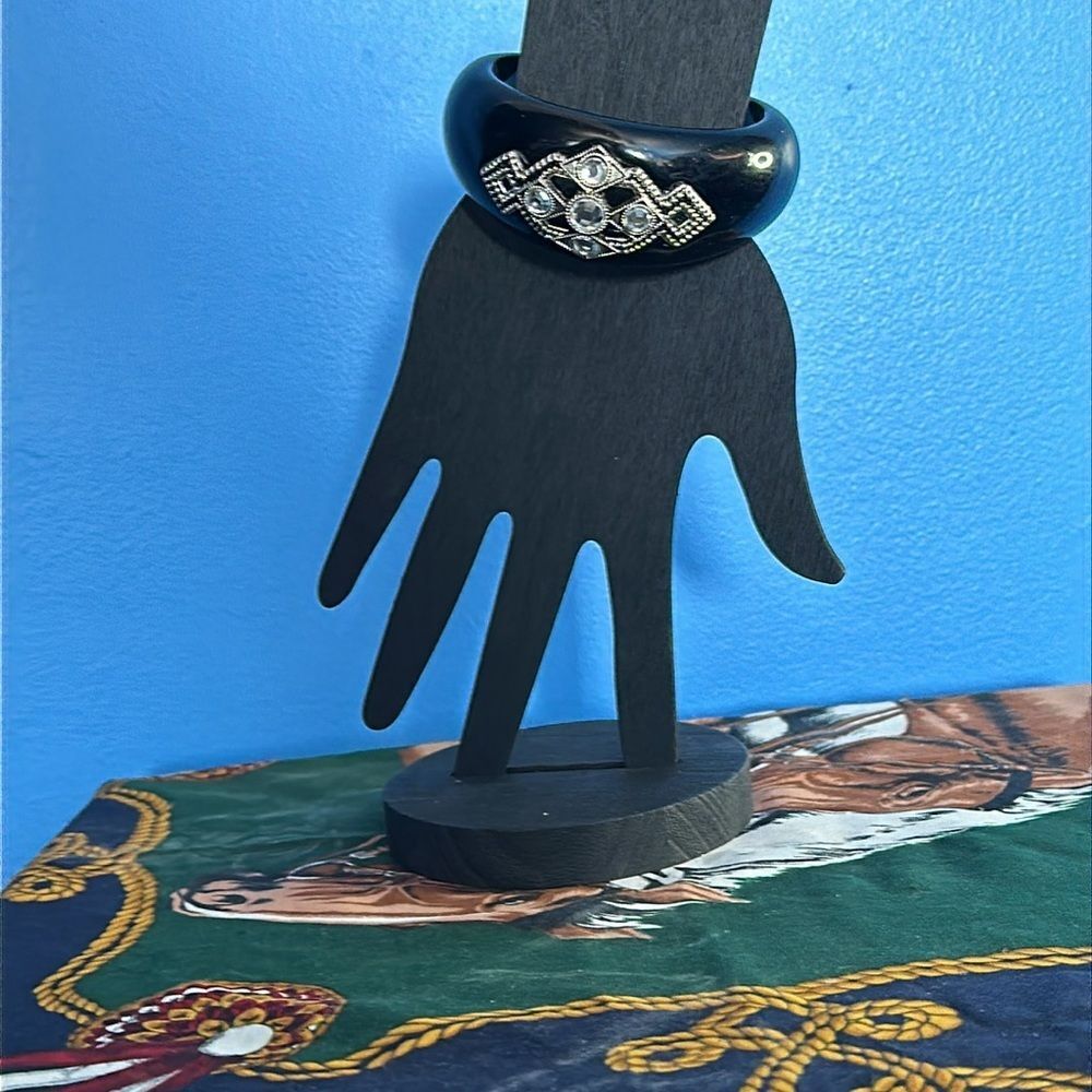 Women's Black Cuff Bracelet – Faux Diamond Sparkle, Bold Fashion Jewelry